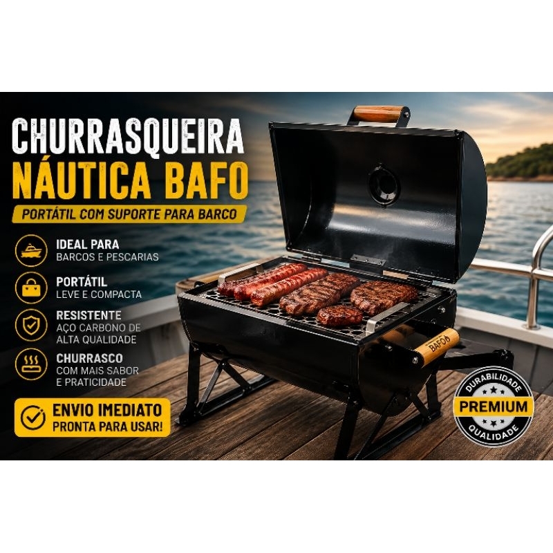 Churrasqueira Náutica Bafo Portátil Aço Com Suporte Para Barco