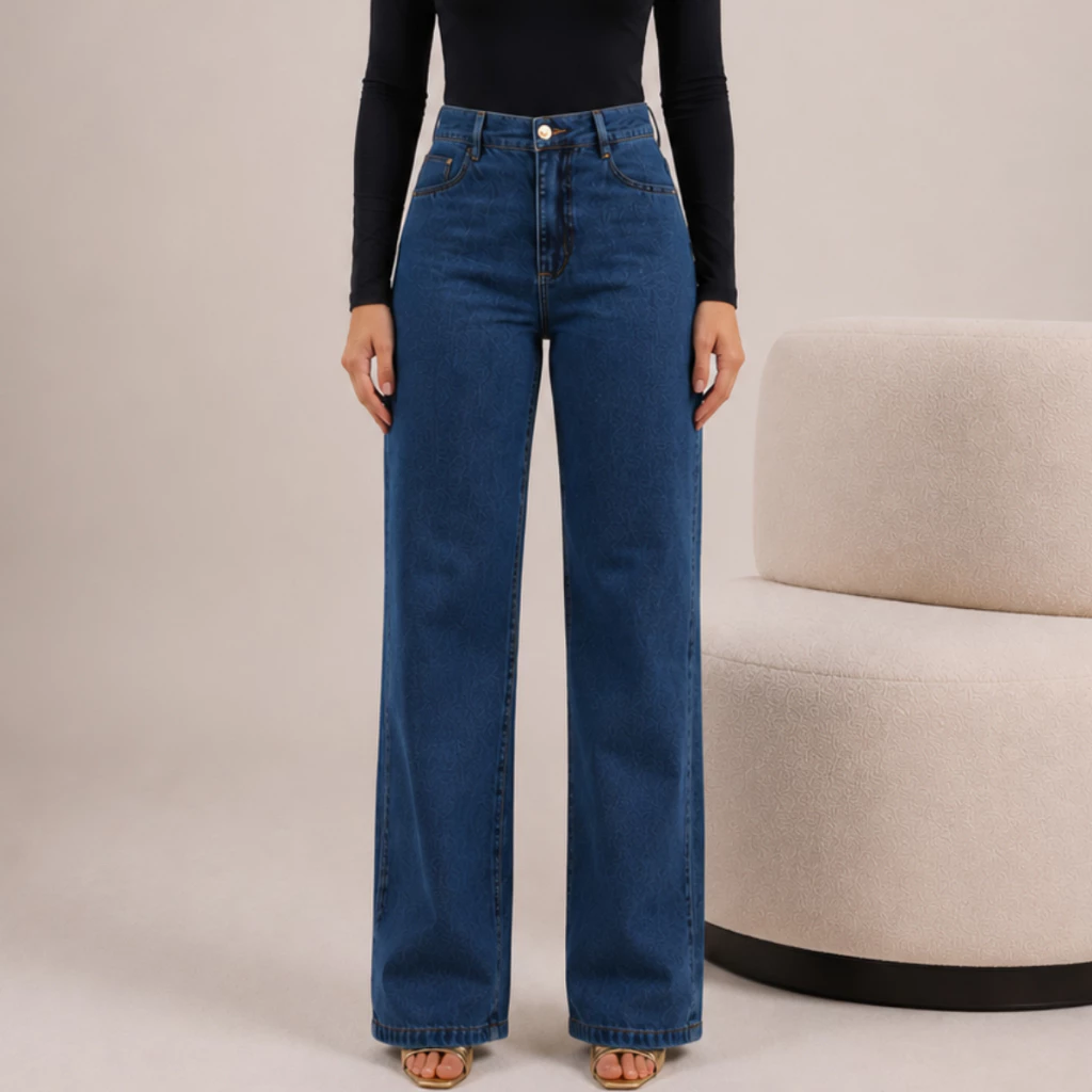 calça wide leg jeans feminina varias cores 100% algodão