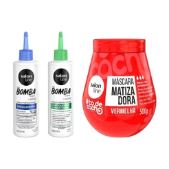 Kit com Máscara Matizado Vermelha + 2 Tônicos Antiqueda e Crescimento Acelerado Salon Line