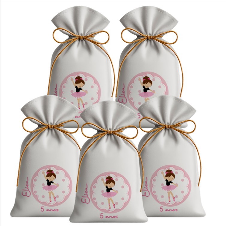 30 Saquinhos Sacolinhas Lembrancinha Festa Aniversário Tecido Personalizado Bailarina