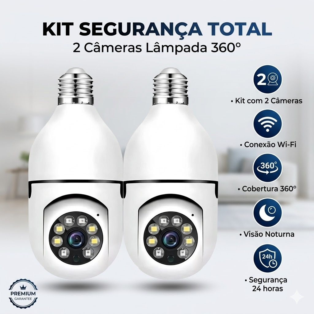 Câmera Segurança Noturna Infravermelho Sem Fio Gira 360° Resistente à Água Sem Fio Wifi