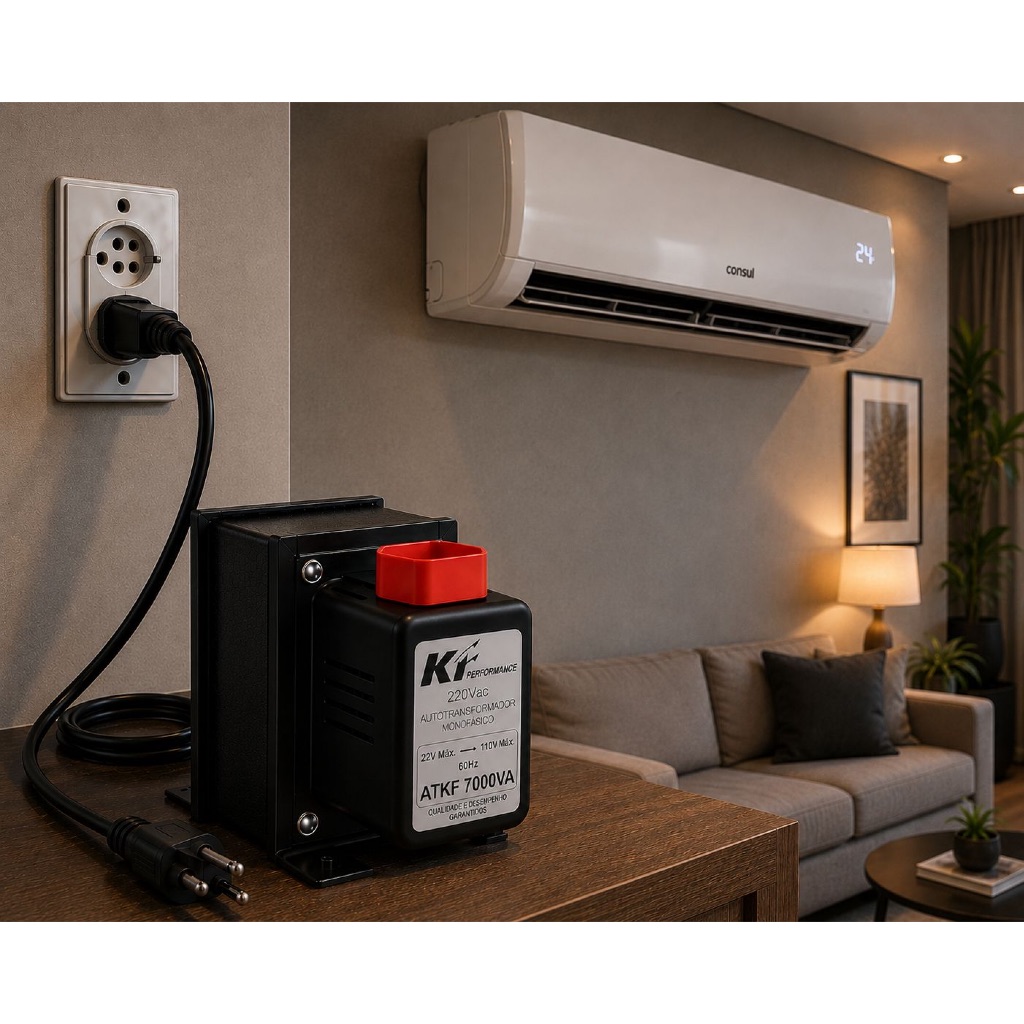 Auto Transformador Slim 7000va Ar Condicionado Solda Lava Louças Tomada 20a 127v/110v 220V Bivolt