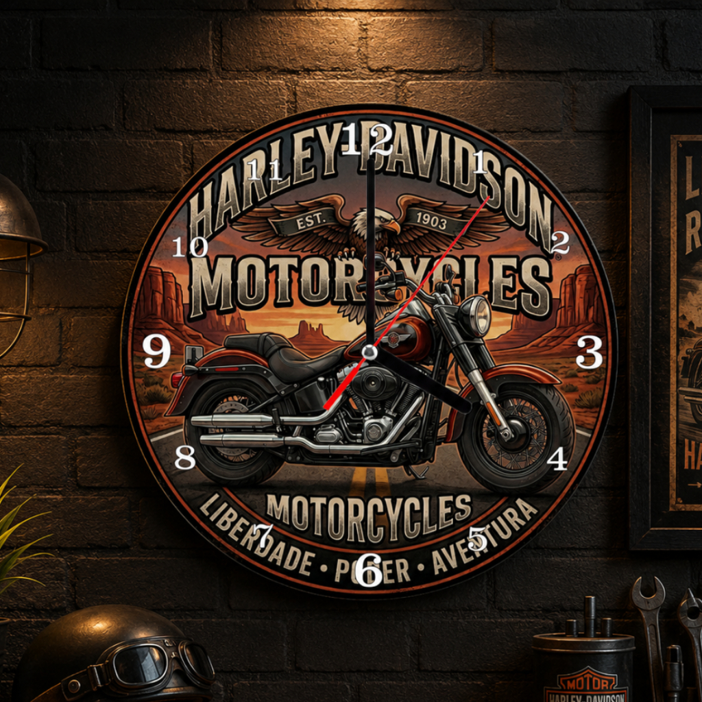 Relógio Decorativo de Parede MotoCycles MDF 20x20 Impressão UV Vários Modelos Temáticos