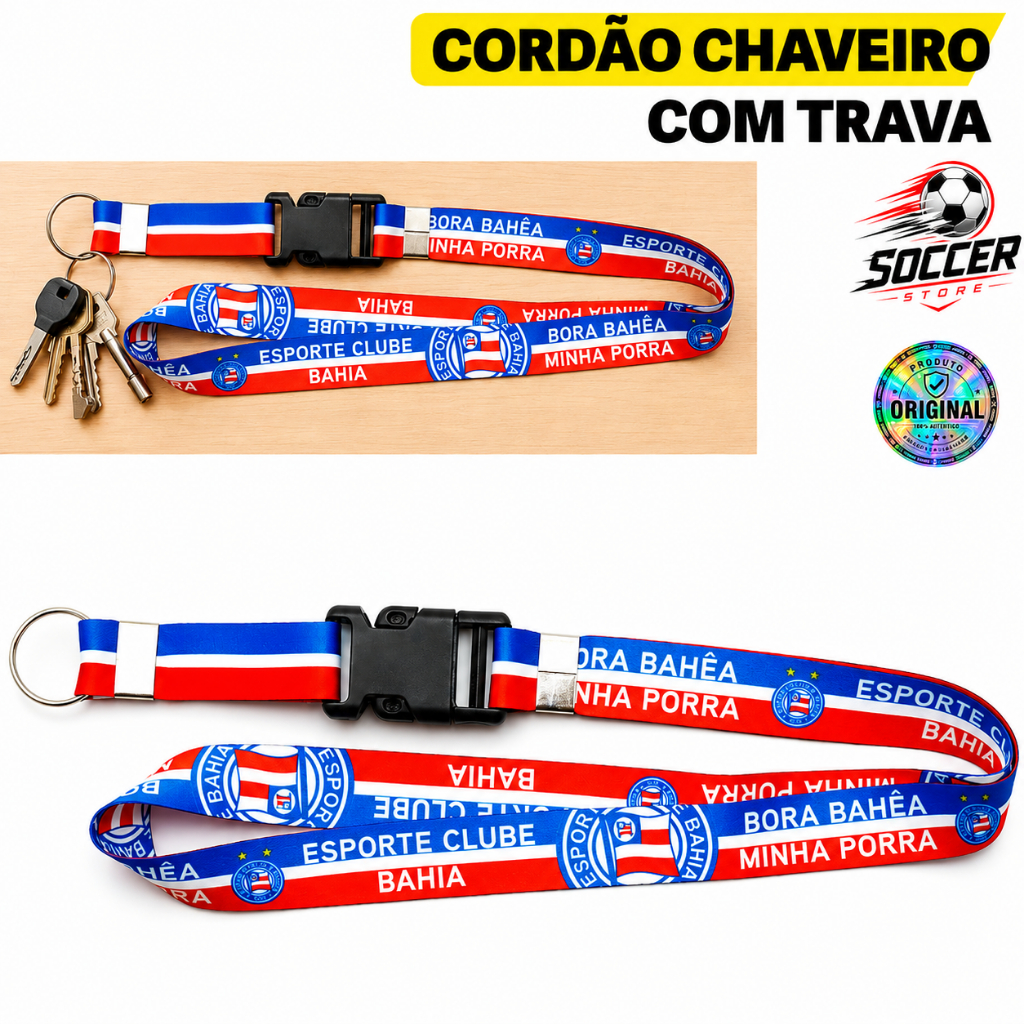 Cordão Chaveiro Bahia Futebol Lanyard Pescoço Oficial Original Trava Mochila Argola Presente