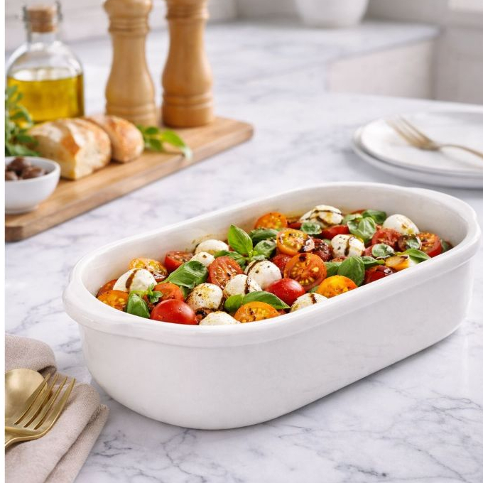 KIt 4 Travessa de Plástico Servir Oval Decorativa Porção Cozinha Branco Marrom 750ml Petisqueira