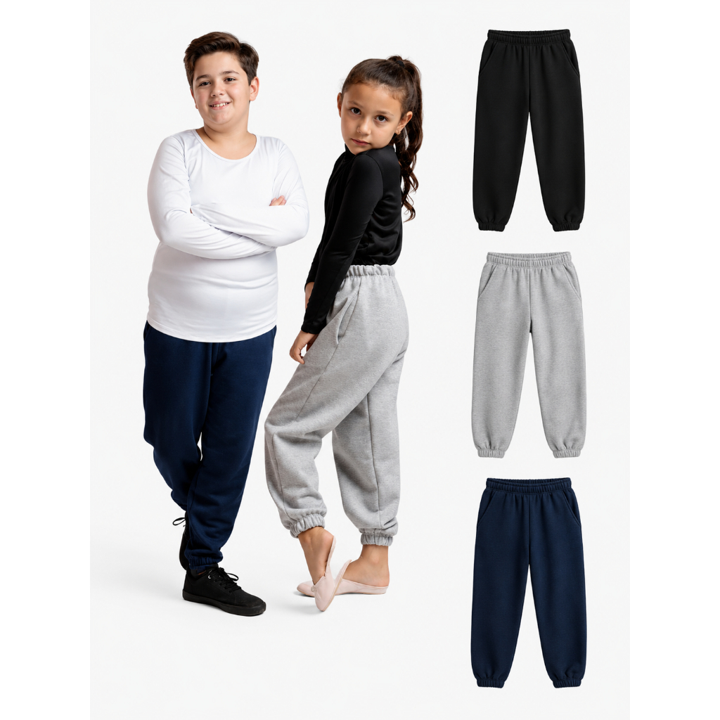 Kit 2 Calças Moletom Flanelada Peluciada Com Bolso Menino Menina Confortável Infantil Frio Inverno