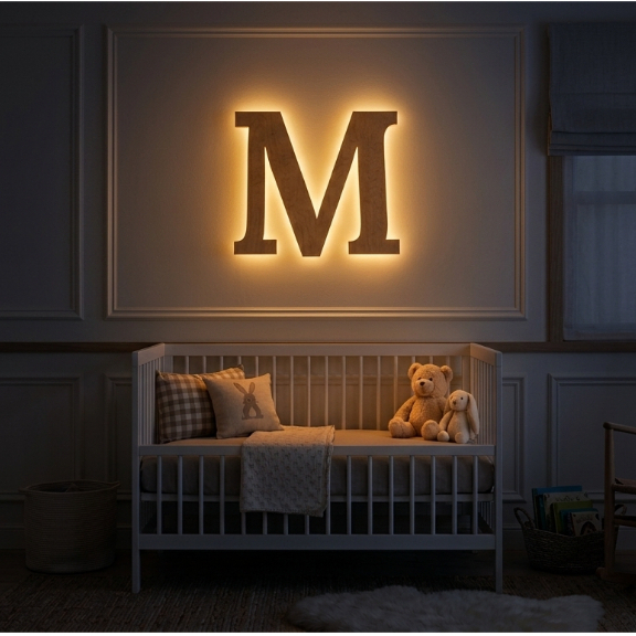 Letra Luminosa MDF LED Personalizada com Nome – Luminária Decorativa de Parede Quarto