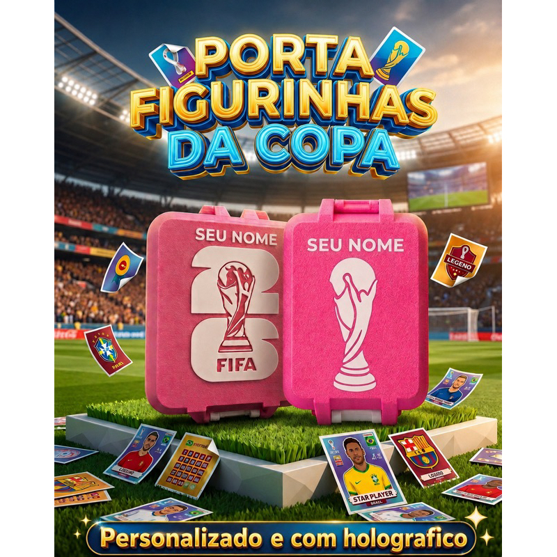 PORTA FIGURINHAS PERSONALIZADO FEMININO COPA DO MUNDO  2026 ROSA E COM EFEITO HOLOGRAFICO
