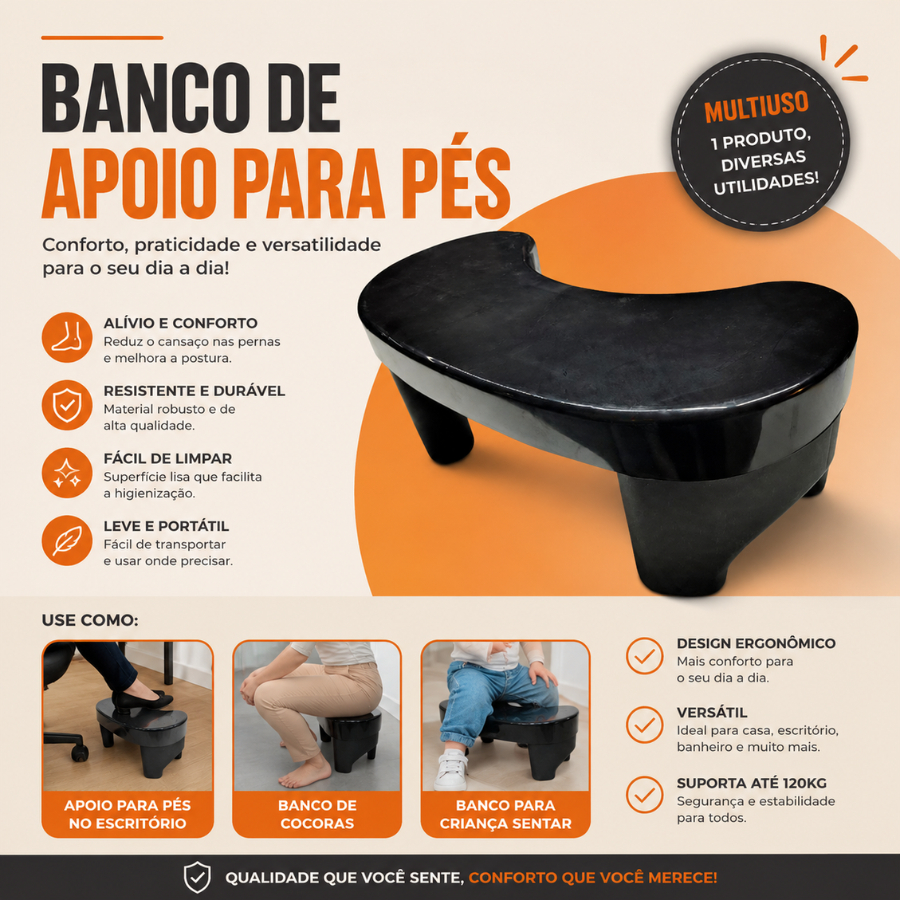 Suporte Apoio Para Pes Escritorio E Banheiro Banquinho Multiuso Ergonomico Desmontavel