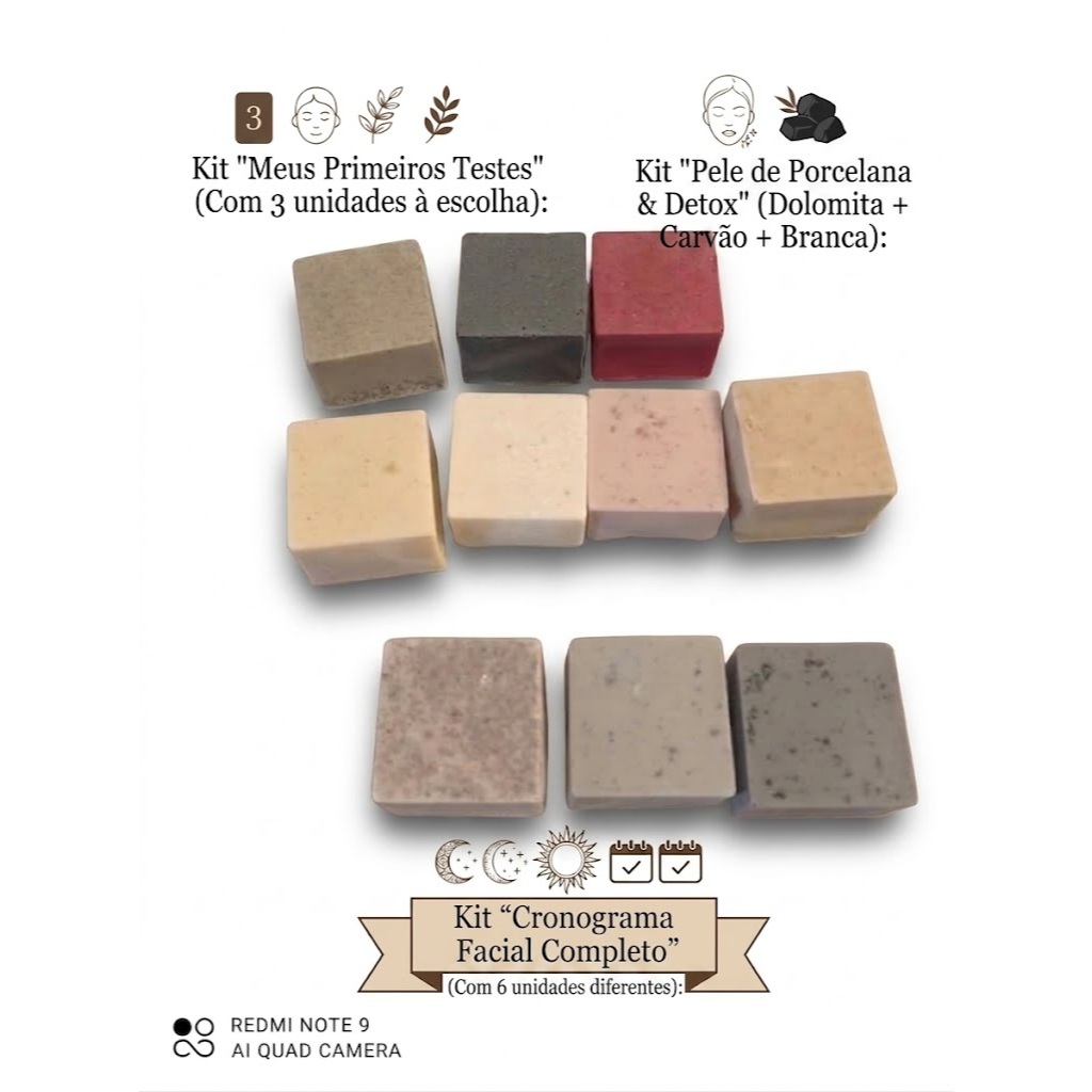 Kit Mini Sabonete Artesanal Barra Argila 20g + Dolomita Carvão Ativado Fitoterápico – O Cronograma Perfeito p/ Sua Pele