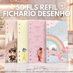 refil fichário binder 50 folhas desenhos de 90g