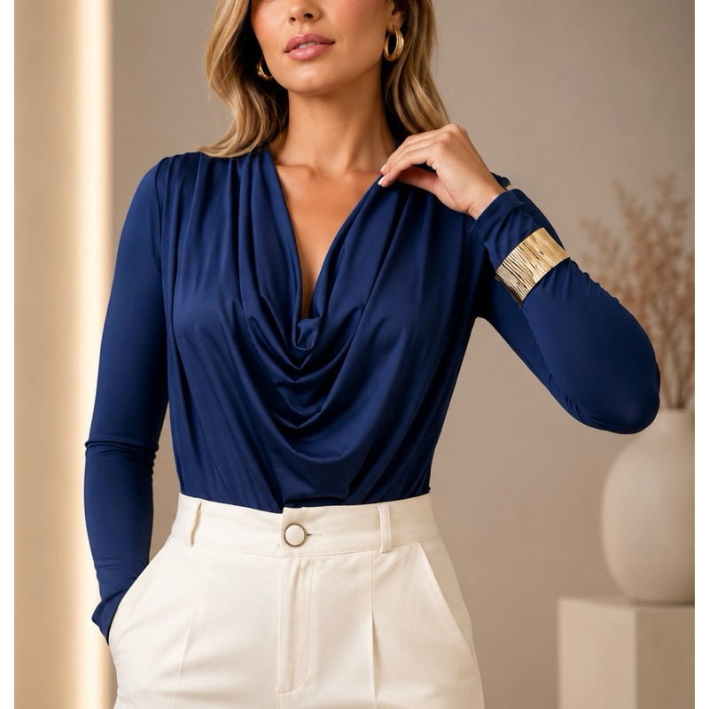 Blusa Feminina Gola Boba Manga Longa Suplex Premium Social Elegante Casual Inverno Moderna Estilosa Moda 2026 Frio