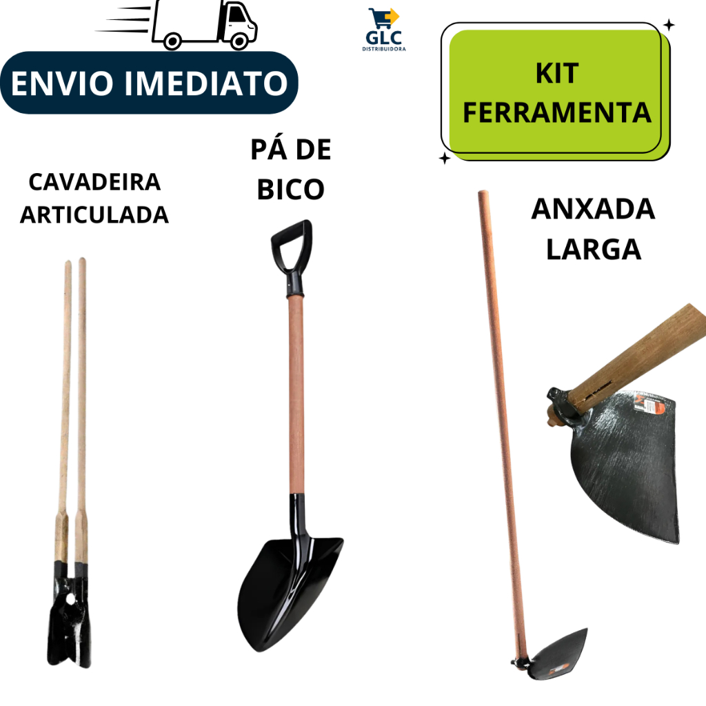 Cavadeira Articulada+Pá De Bico+Enxada Larga