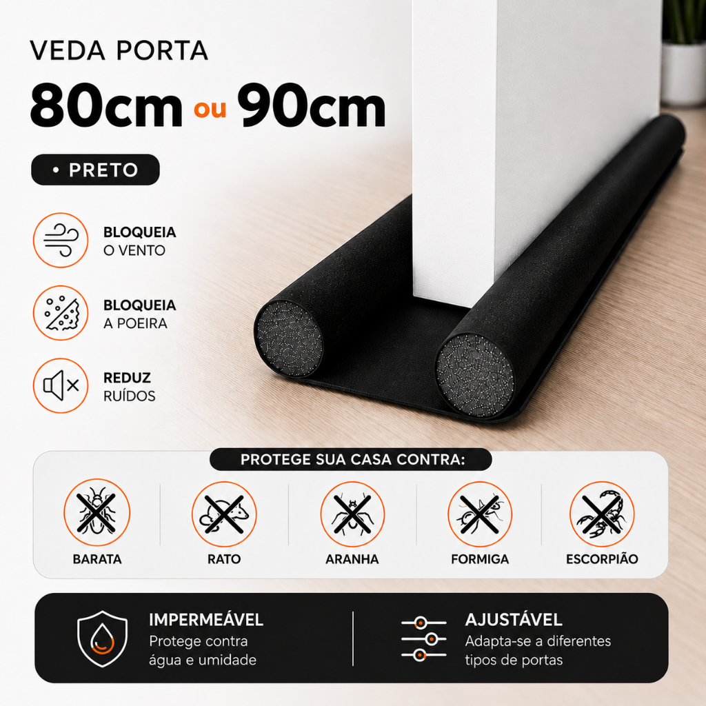 Veda Porta Rolinho Ajustável Protetor Impermeável Vedação Porta Duplo Não Entra Bicho Vento Pó