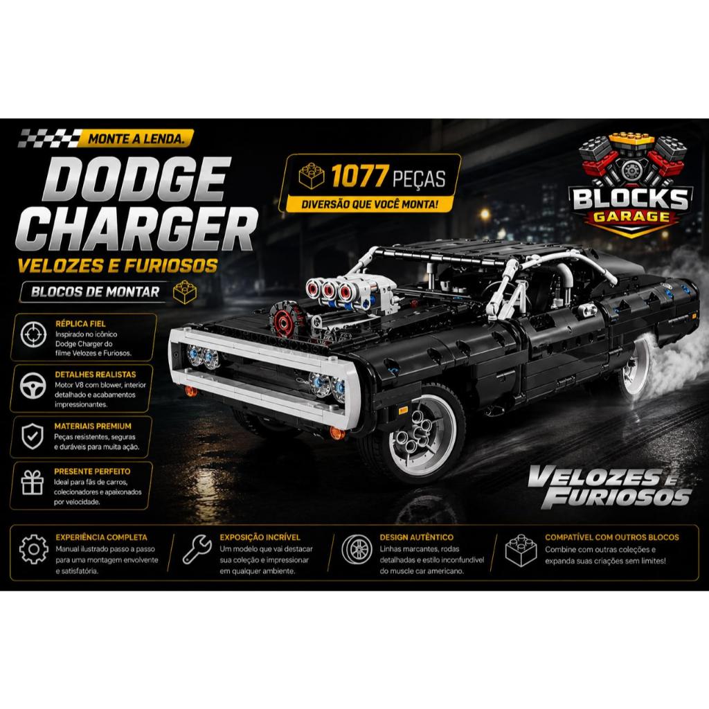 Blocos de Montar Dodge Charger 1077Peças  Com Manual de Montagem  **SEM CAIXA(BOX)**
