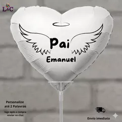 Coração Personalizados para homenagem com asas de anjo opção com Vareta