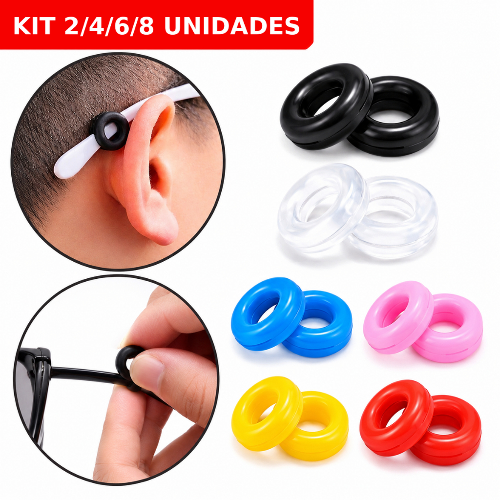 Trava Óculos  Kit 2/4/6/8 Silicone Antiderrapante Suporte Gancho Prendedor Fixador Orelha Esportivo
