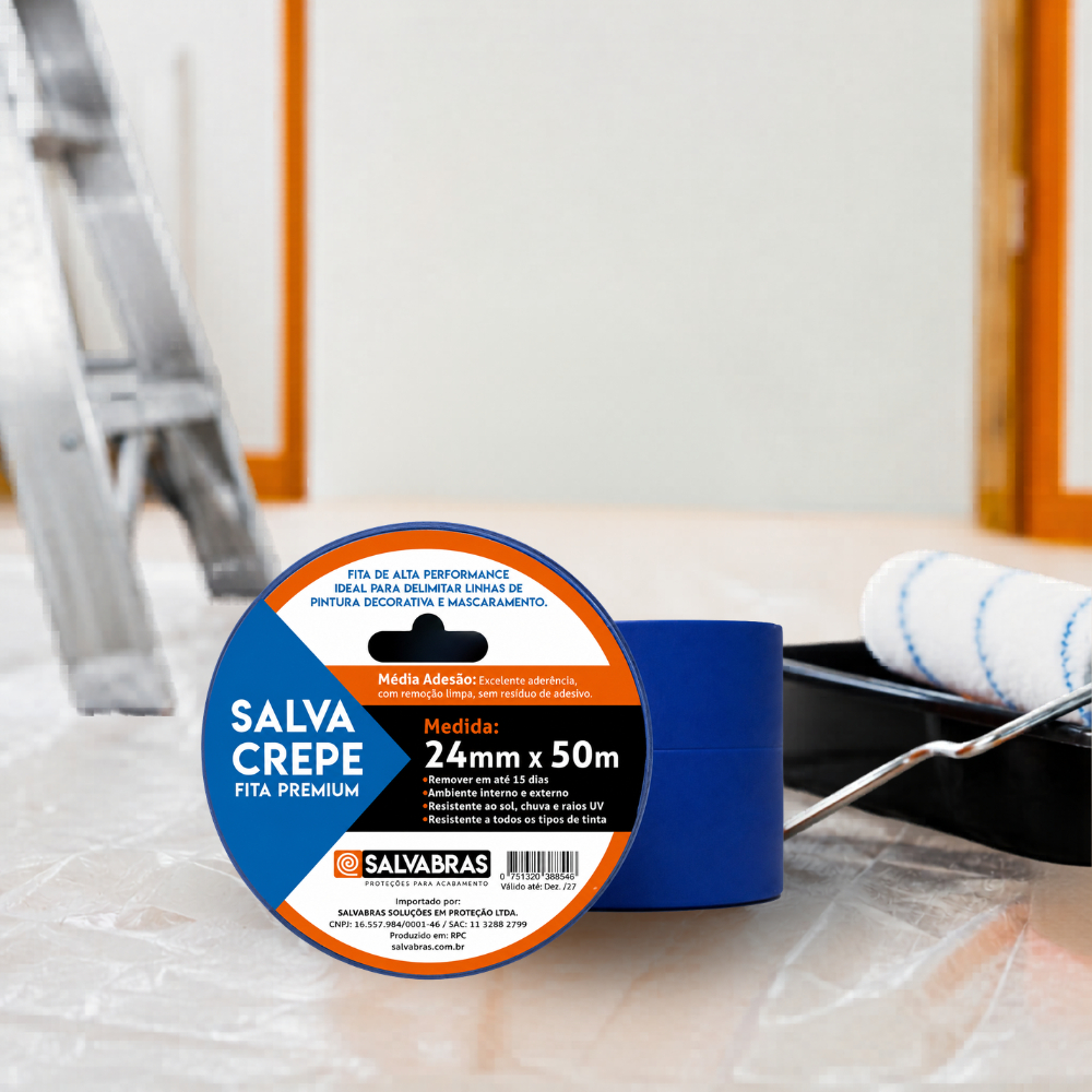 Fita Crepe Adesiva Premium Azul Salvabras 24mm x 50m Salva Crepe · foto 2