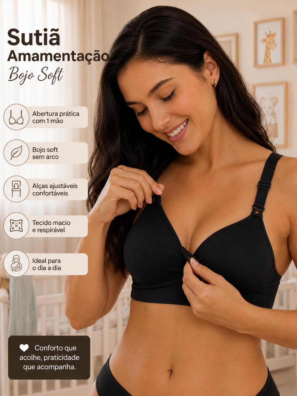 Sutiã Amamentação com Bojo Soft Não Amassa Microfibra Alça Larga M G GG