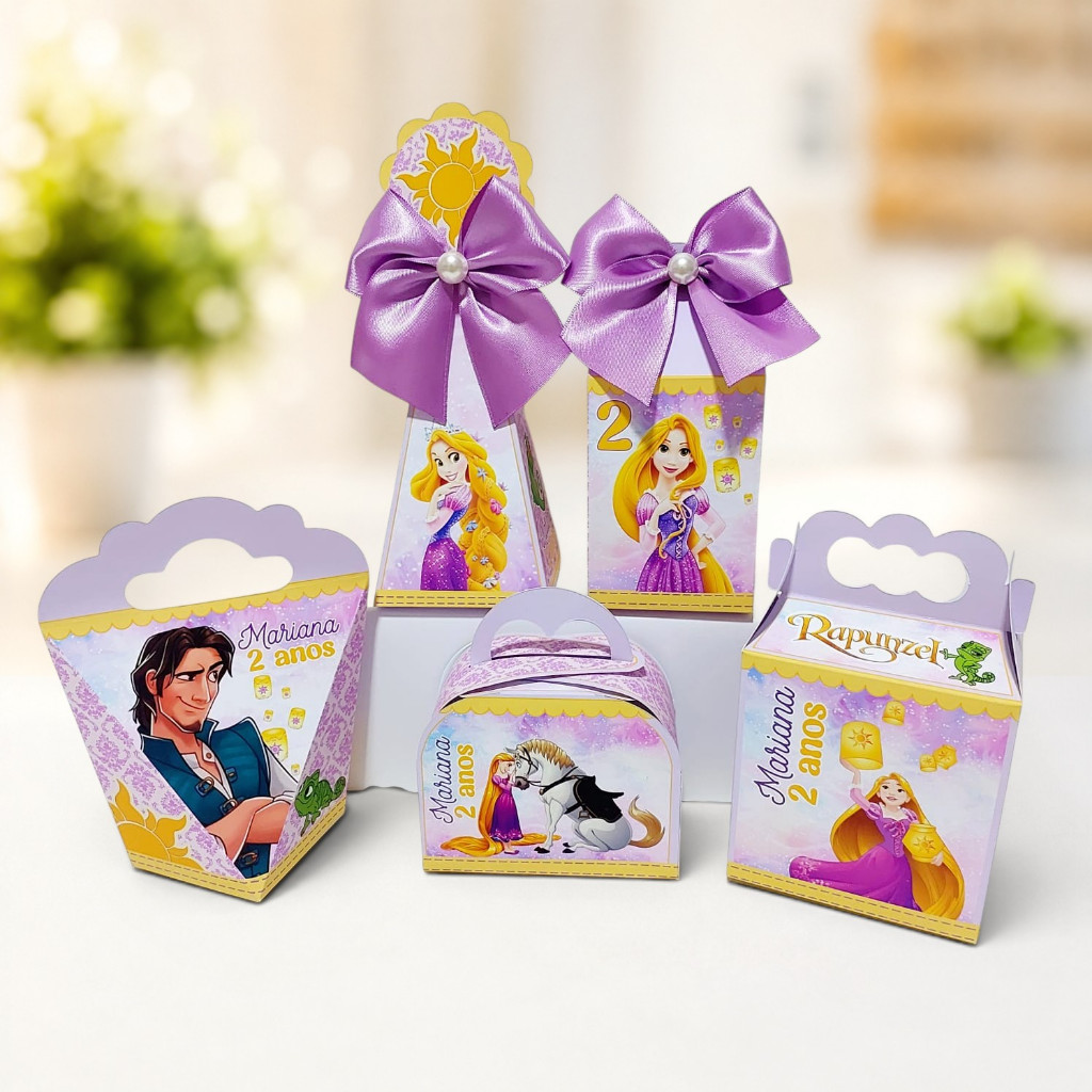 Kit Caixinhas Personalizadas ENROLADOS RAPUNZEL para Lembrancinha de Festa Infantil