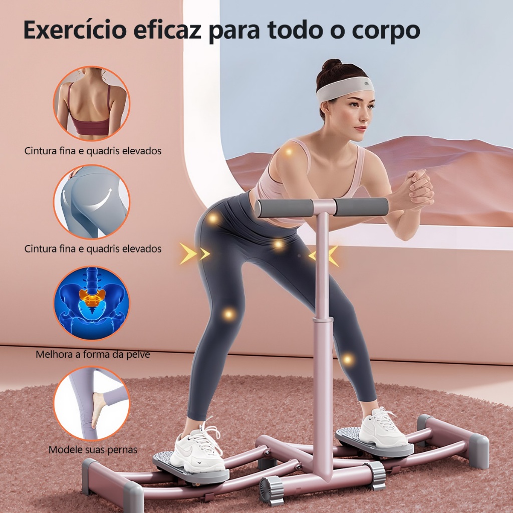 Aparelho de Esqui Fitness Dobrável Pernas e Glúteos - Exercitador de Bumbum para Casa Ginástica e Pilates Suporta 150kg