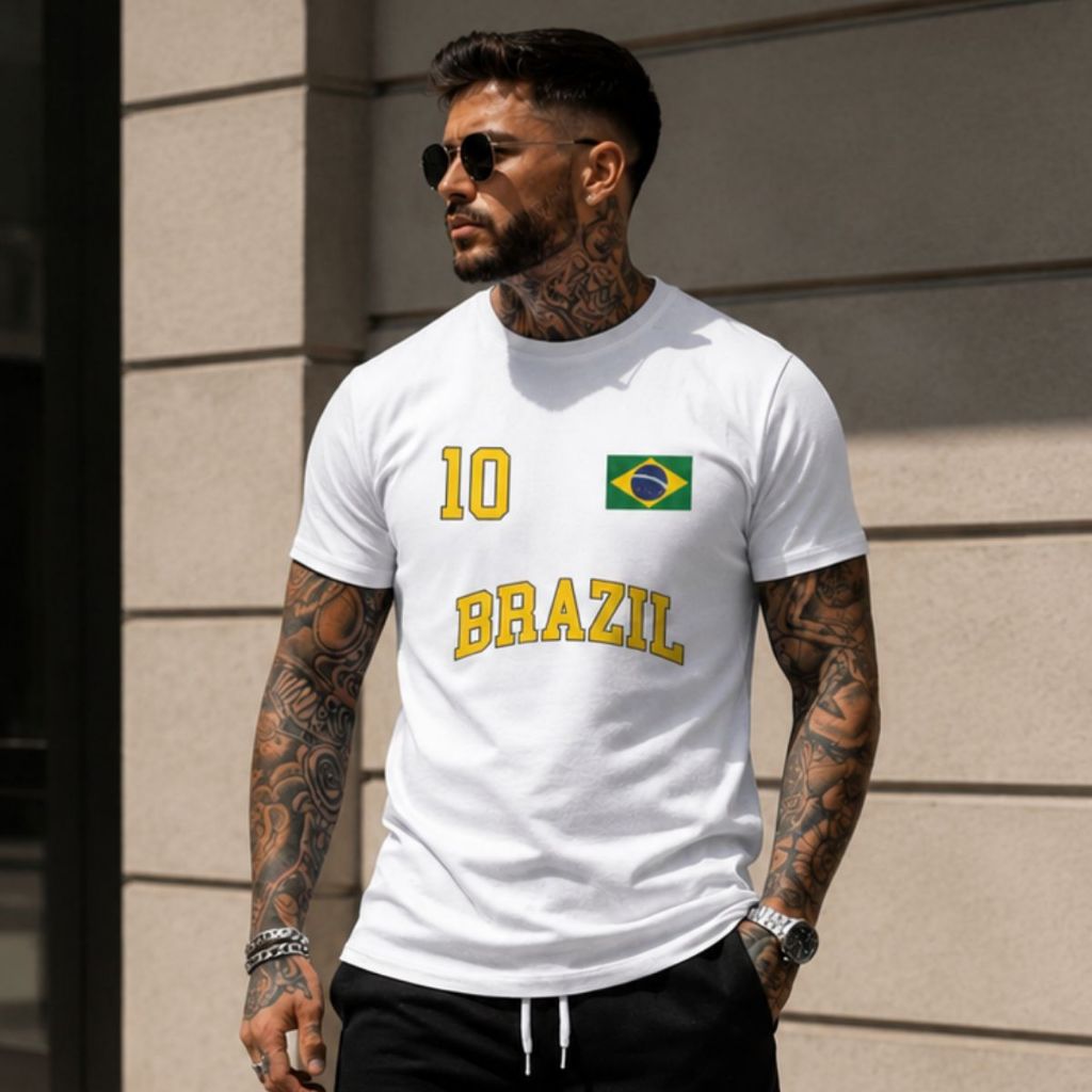 Camiseta Blusa T-shirt Masculina COPA BRAZIL 10 Copa do Mundo 100% Algodão Conforto e Qualidade Premium para o Homem