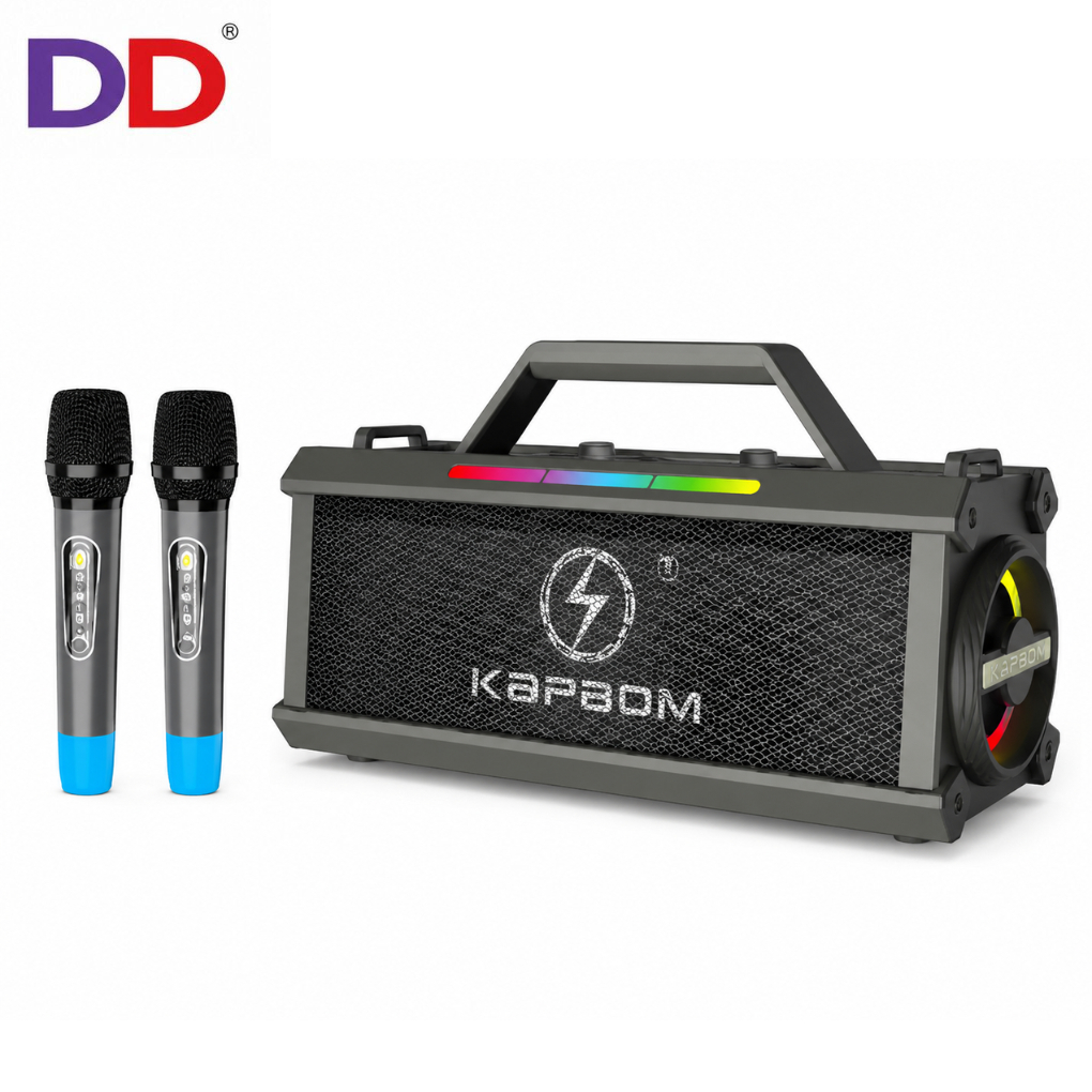 Caixa de som Bluetooth Potente Alça Portátil Grande c/ Bluetooth 2 Microfones KARAOKE Led RGB Bass para Familia