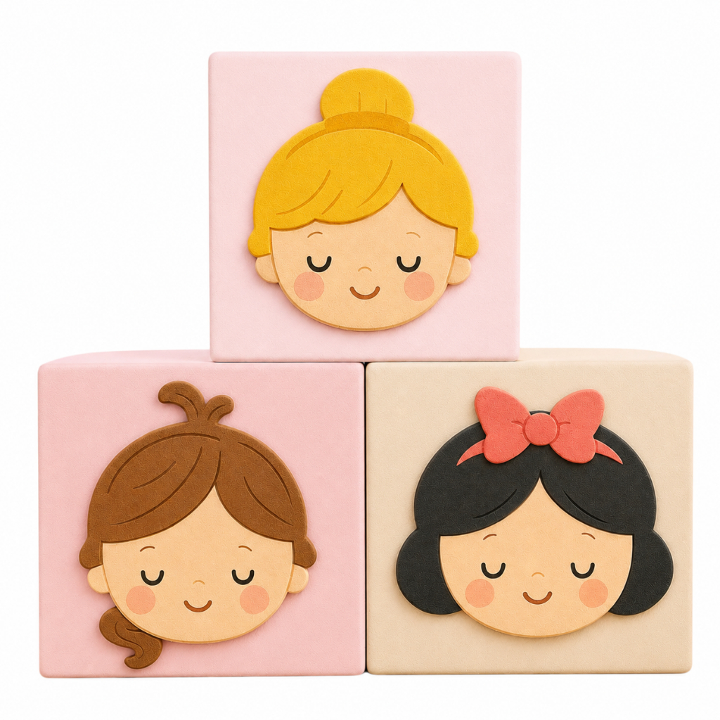 Kit 3 Cubos Decorativos Mdf Infantil Princesas Castelo Decoração Quarto Menina
