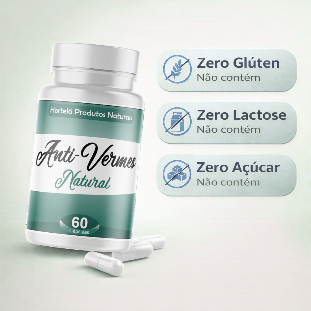 Detalhes do Anti-Vermes 100% Natural 60 Cápsulas/500mg Para Saúde 1 Frasco