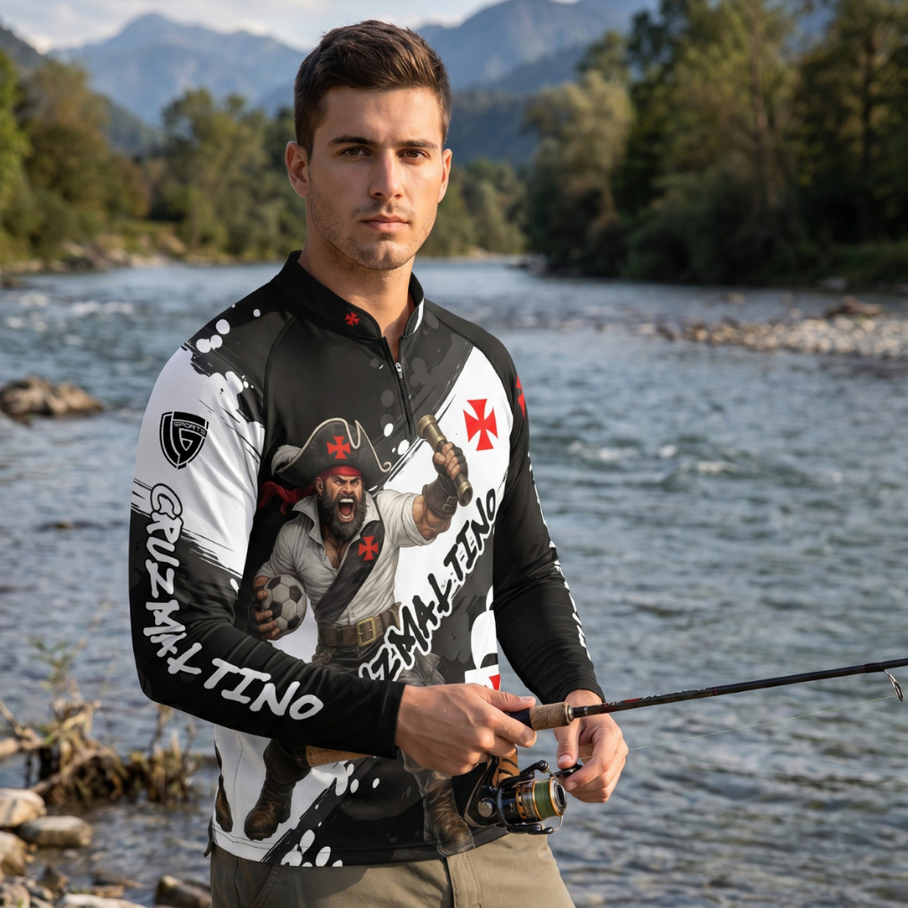 Camisa de Time Pesca Vasco Cruzmaltino com Proteção Solar UV50+