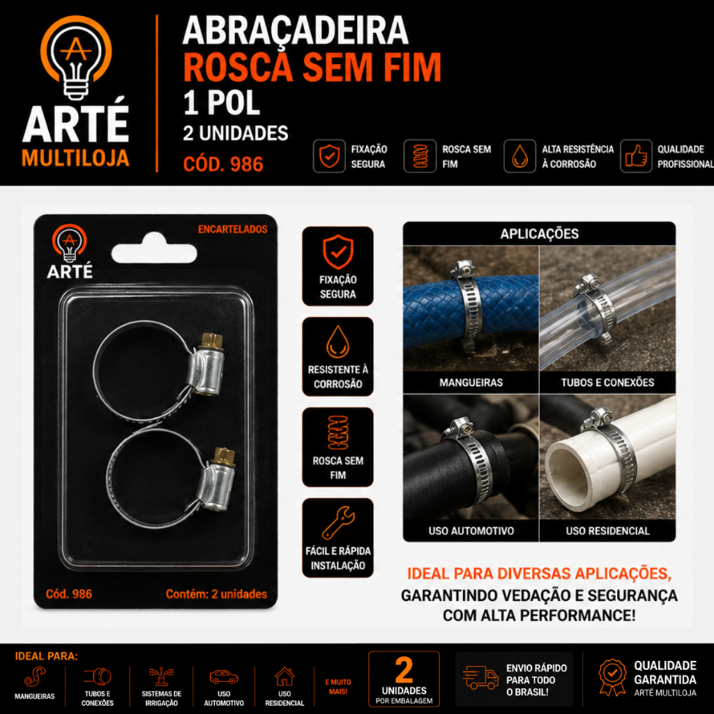 Abraçadeira Rosca Sem Fim  Alta Resistência - Encartelado - Varias Medidas - Arte Multiloja