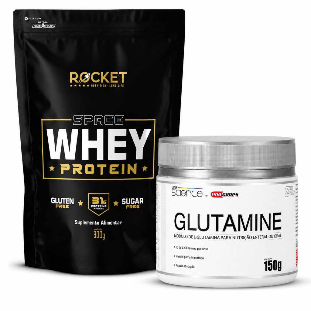 Kit Whey + Glutamina Pura Ganhe Massa Muscular Academia