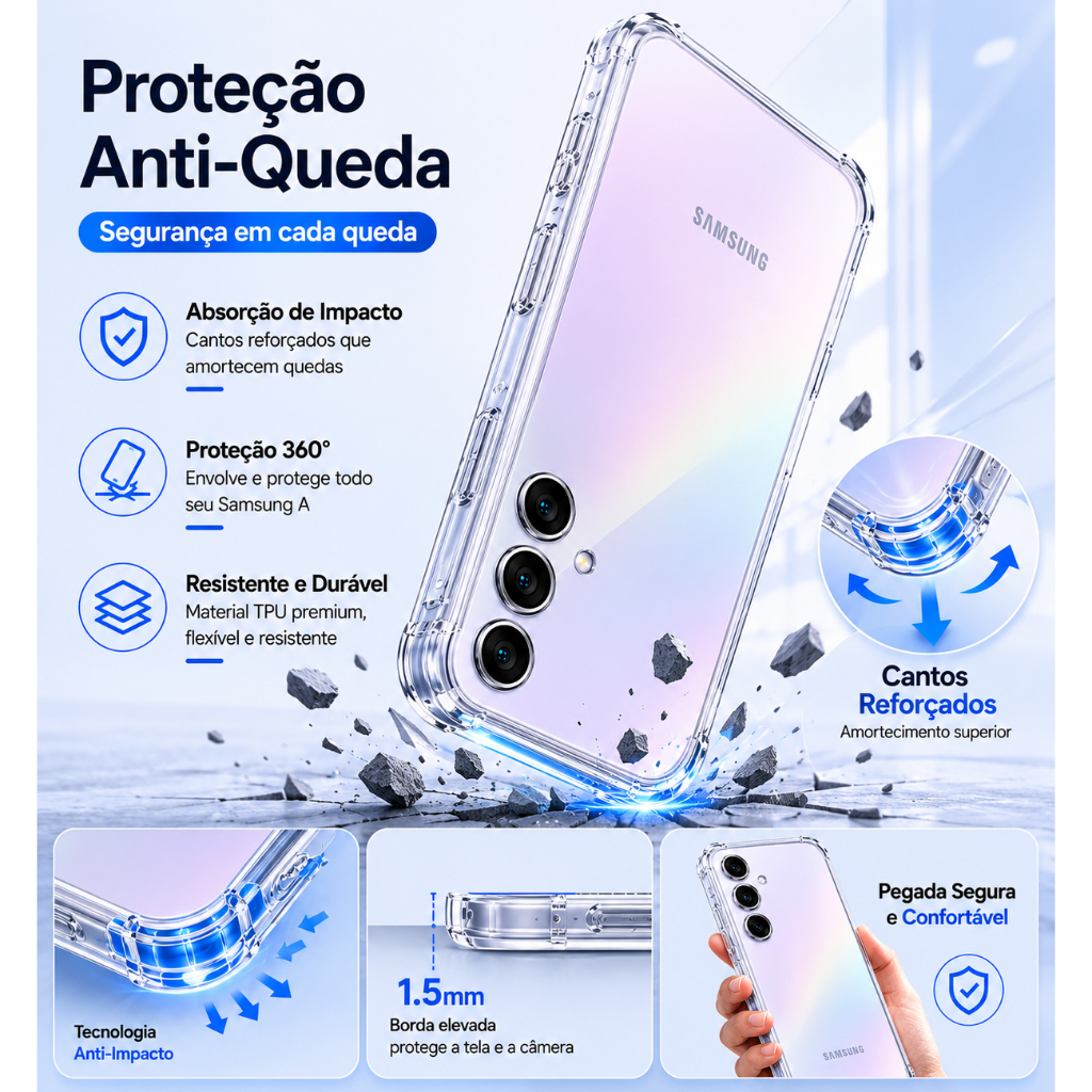 Kit Película 3D HD + Capa Anti-Shock Compatível Samsung A17 A15 A06 A14 A16 A07 | Proteção Tela Anti-Arranhão Anti — imagem 2 de 2
