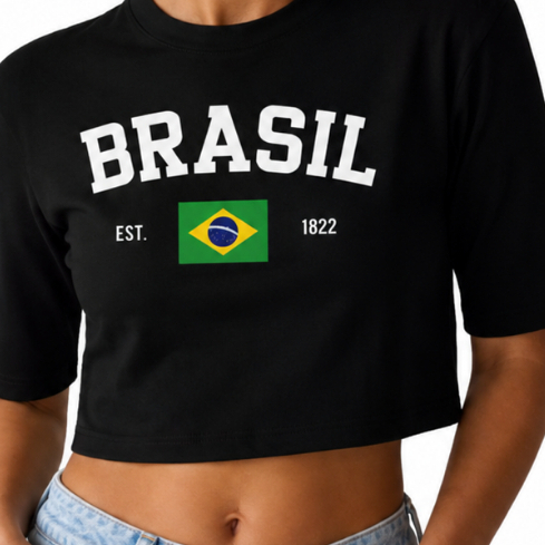 Blusa Cropped Brasil Seleção Brasileira Torcedor Estilo Streetwear Camiseta Curta Casual Moda Blogueira Premium