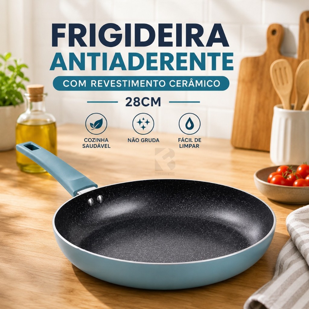 Frigideira grande de Ceramica Antiaderente 28cm Azul Fogão Indução Gás Elétrico Não Gruda Resistente