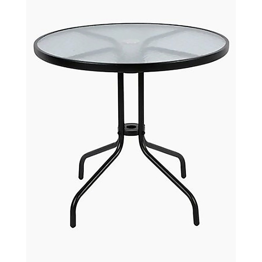 Mesa Redonda Com Vidro Incolor Temperado 80x70cm Cor Preto