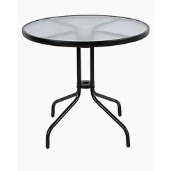 Mesa Redonda Com Vidro Incolor Temperado 80x70cm Cor Preto