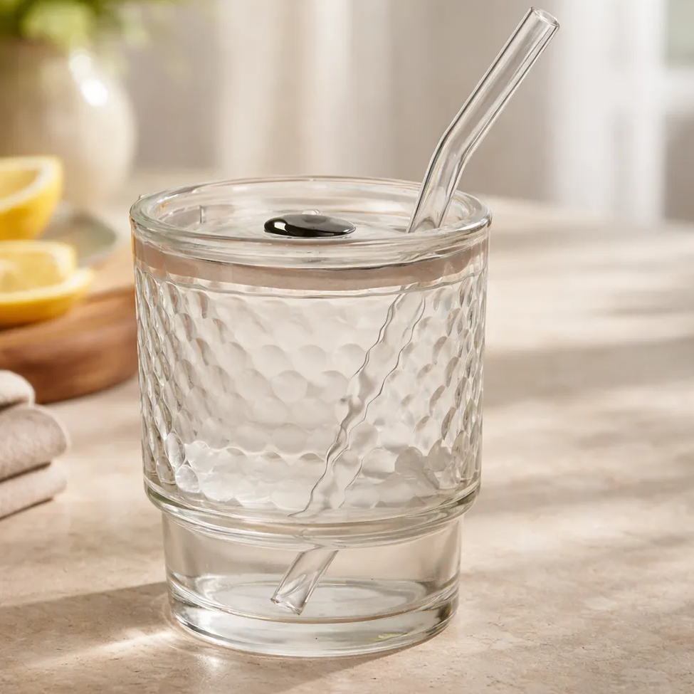 Imagem Copo De Vidro Transparente Com Canudo e Tampa 400ml Hauskraft