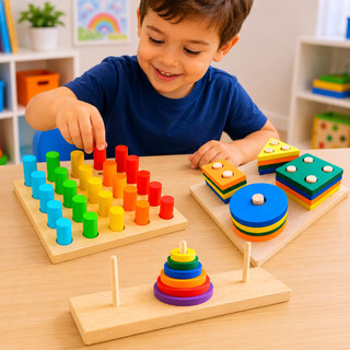 Kit 3 Brinquedos Sensoriais Autismo TEA Madeira Pedagógico Educativo Estimulação