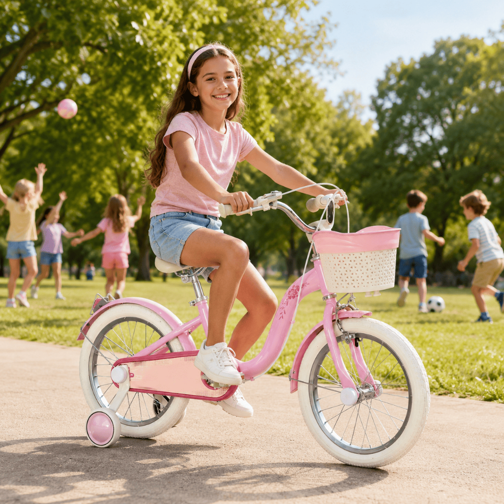 Bicicleta Infantil menina Aro 16 Rayo Cesta Campainha Refletor Rodinhas Rosa Retrô /Lilas