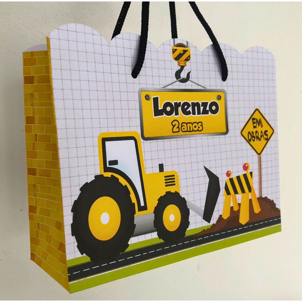 Sacolinha Trator Amarelo Construção Personalizada Lembrancinha Festa infantil Aniversario