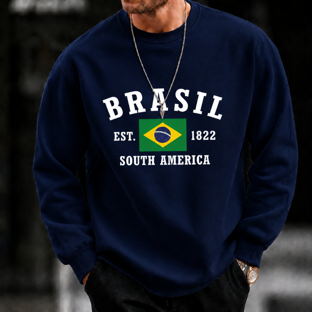 Blusa de Frio Torcedor Brasileiro Seleção Brasil Moletom Careca Gola Careca Casual Basico Flanelado Inverno
