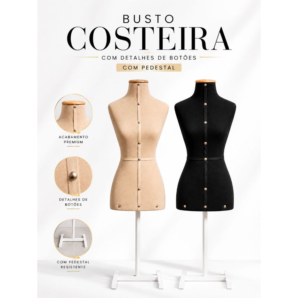 1 Manequim Busto Costureira  para Modelagem e Costura moulage com Pedestal Linha Premium
