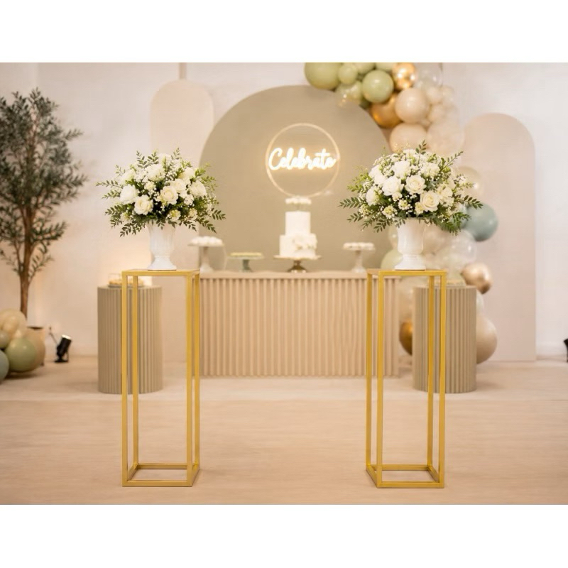 Kit 2 Suportes pilar Decorativos Dourado para Flores e Festas | Coluna Pedestal Metal Luxo para Casamento e Aniversário
