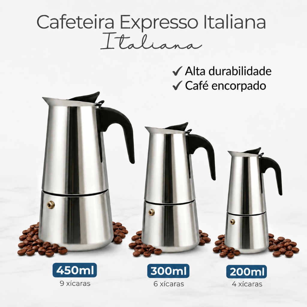 Cafeteira Italiana Moka Inox Café Expresso 200ml 300ml 450ml