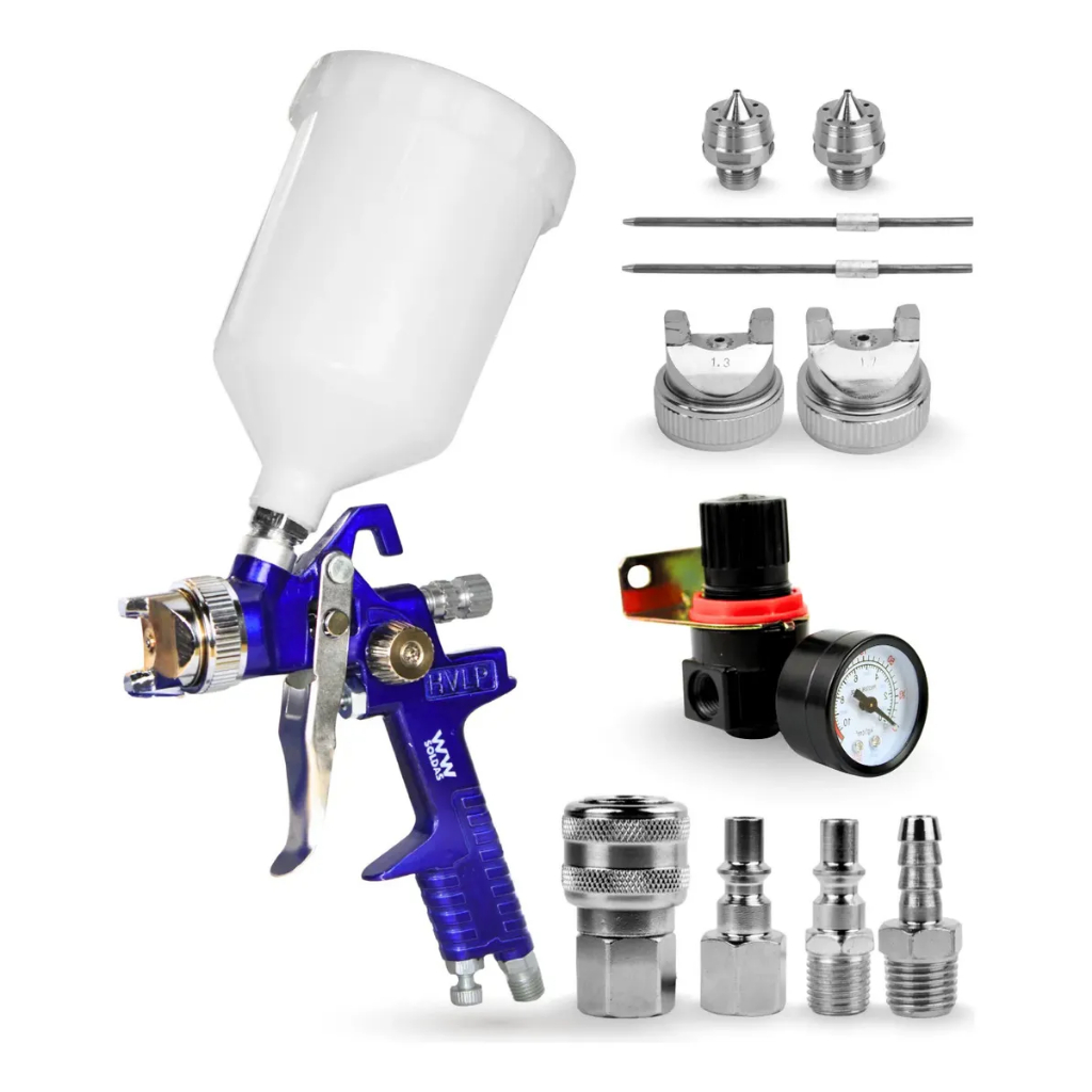 Kit Pistola 827 Azul Regulador Pressão Bicos 1.3 1.7 Engate