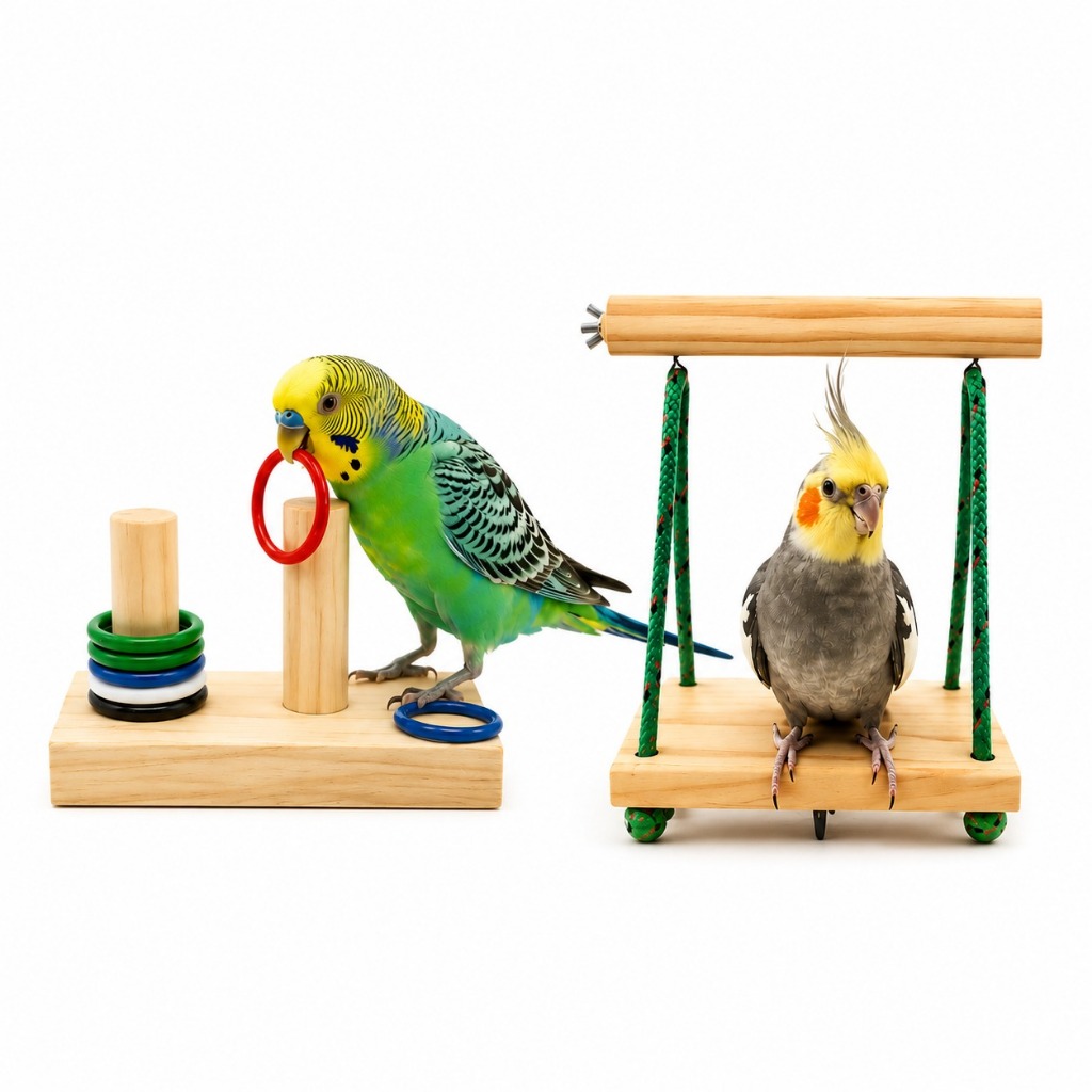 Poleiro Balanço E Brinquedo Argola Duplo Para Pássaros Calopsita Periquitos
