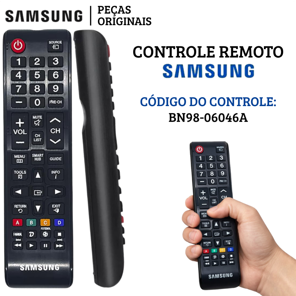 Controle Remoto Samsung Smart Tv Hub Original Led Preto J5200 J4300 UN32 UN40 UN48 UN55 BN98-06046A