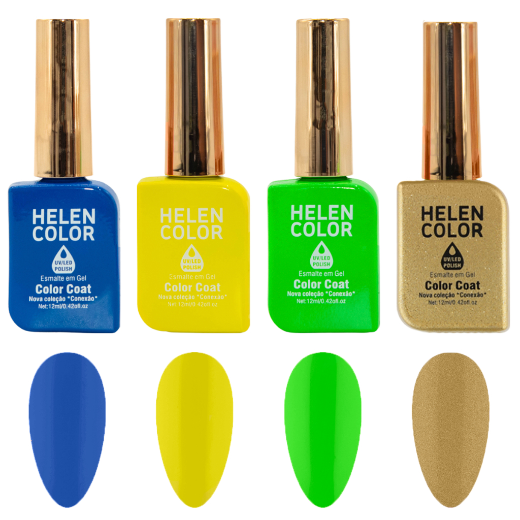 Kit 4 Esmaltes em Gel Helen Color 12ml Alta Duração e Brilho Intenso