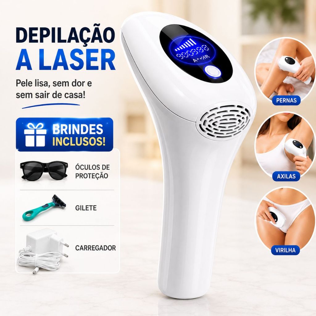 Depilador a  Laser IPL Portátil Recarregável Removedor de Pelos Definitivo + Óculos e Brinde